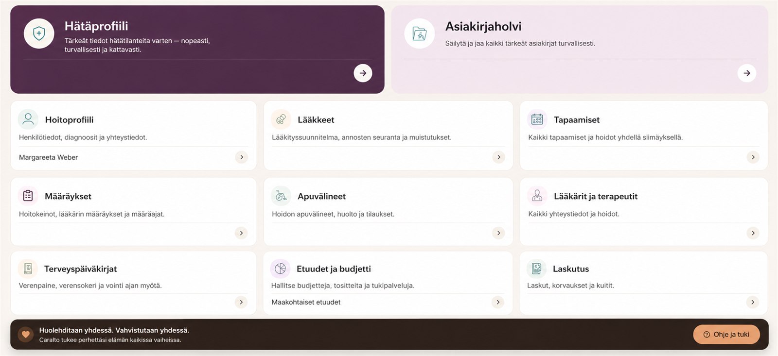 Caralto-kojelauta – hätäprofiili, lääkkeet, ajat ja kaikki moduulit yhdellä silmäyksellä